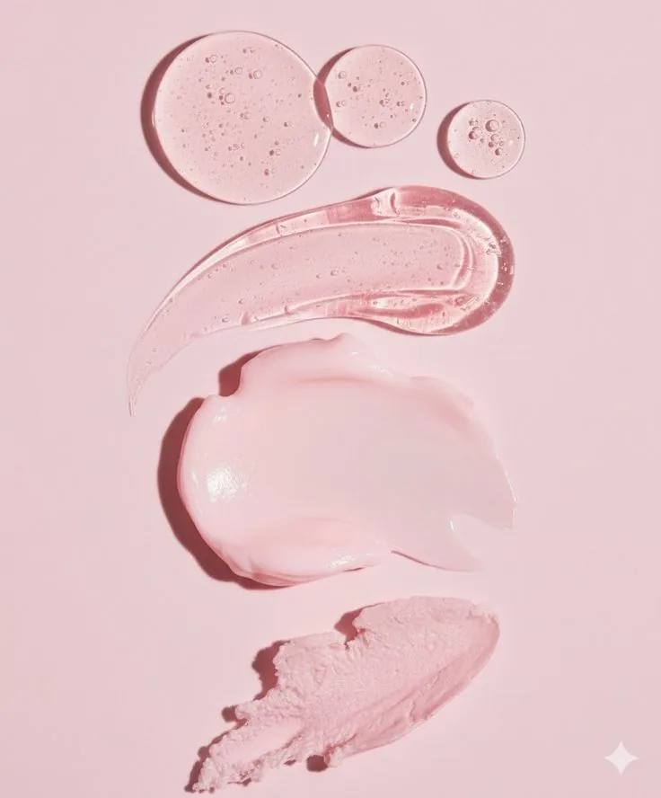 Pink skincare textures and serum swatches